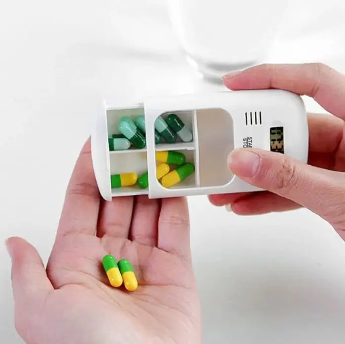 Self Mini Alarm Pill Timer Boxes Organizer 2 Compartment