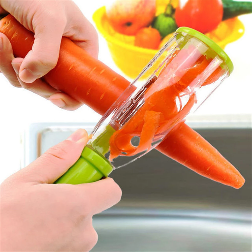 Stainless Steel Blades Vegetable Peeler with Container for Veggies and Fruits