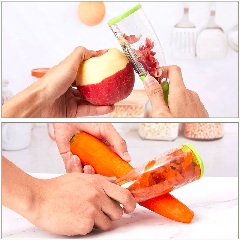 Stainless Steel Blades Vegetable Peeler with Container for Veggies and Fruits