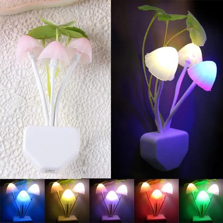 Romantic Colorful Sensor LED Light Mushroom Night Wall Lamp Home Decor
