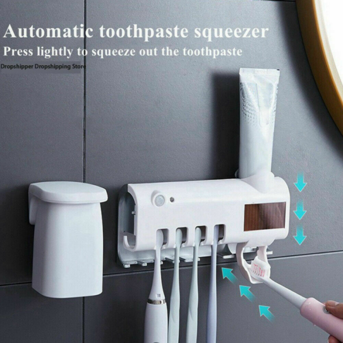 Uv Light Toothbrush Holder Electric Cleaner & Automatic Toothpaste Dispenser