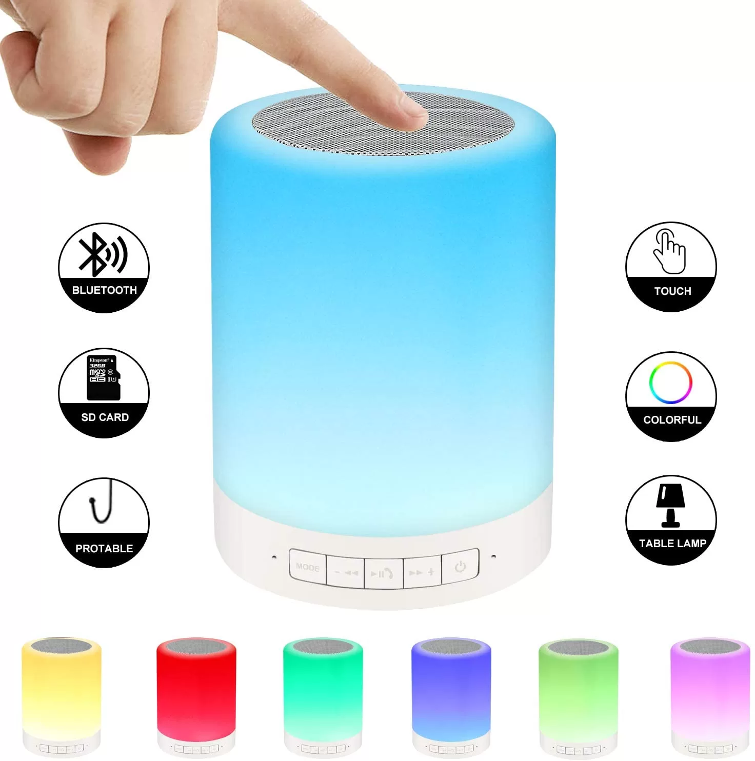 Bluetooth Speaker Wireless Portable Sensor Touch Color Control Lamp