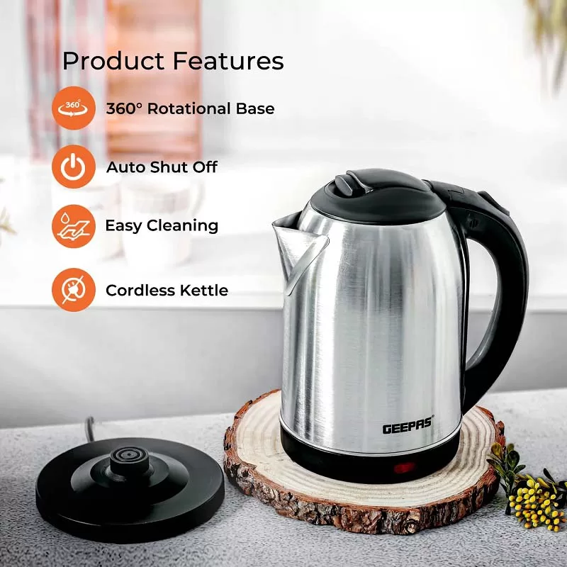 Electric Kettle, 1500W Stainless Steel Cordless Kettle Boil Dry Protection
